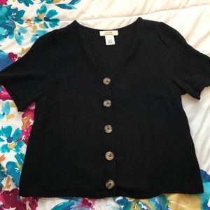 Cropped Button Front Blouse